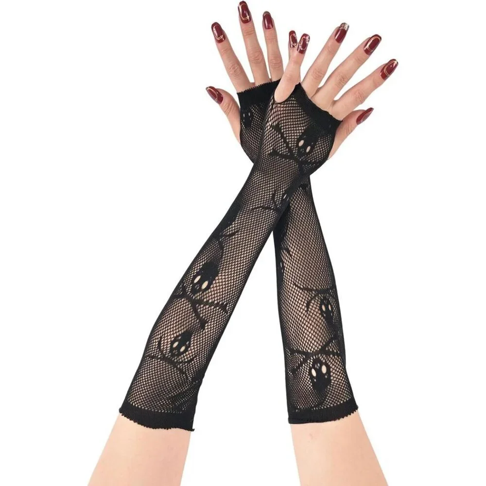 Women's Fishing Halloween Black 7 Net Gloves Fingerless Gothic Accessories